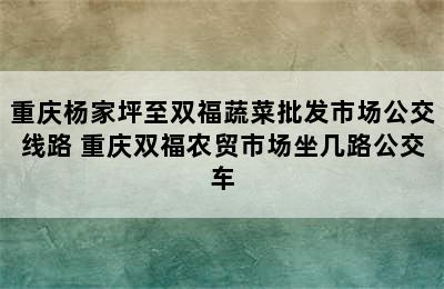 重庆杨家坪至双福蔬菜批发市场公交线路 重庆双福农贸市场坐几路公交车